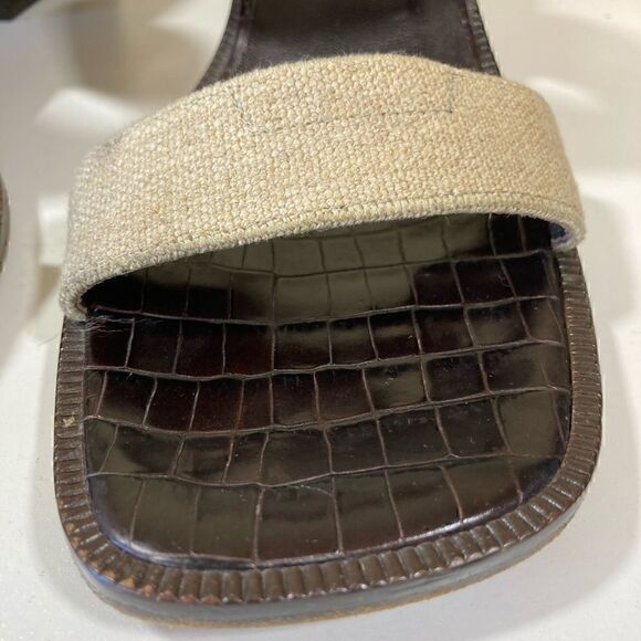 DONALD PLINER CROC EMBOSSED LEATHER & Canvas Women’s open toe sandals size 9 GUC - Picture 6 of 16